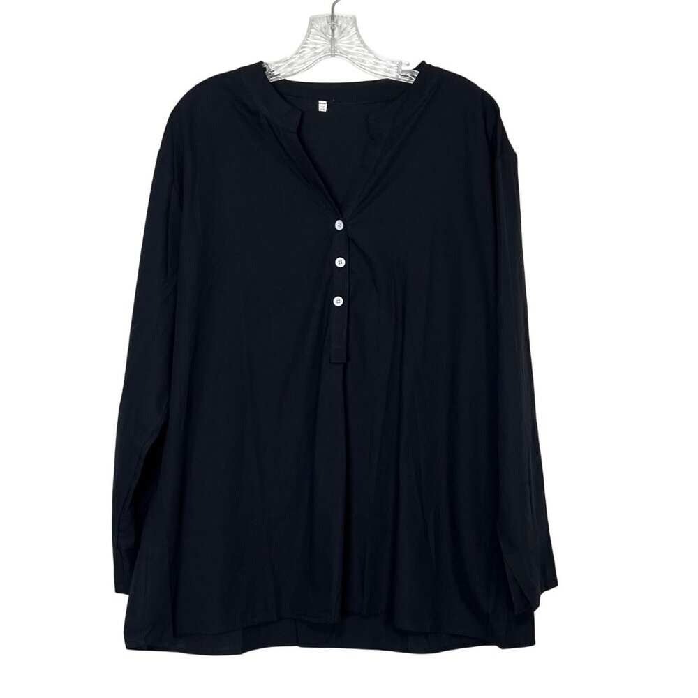 Long Sleeve Shirt Henley Womens 3XL Black